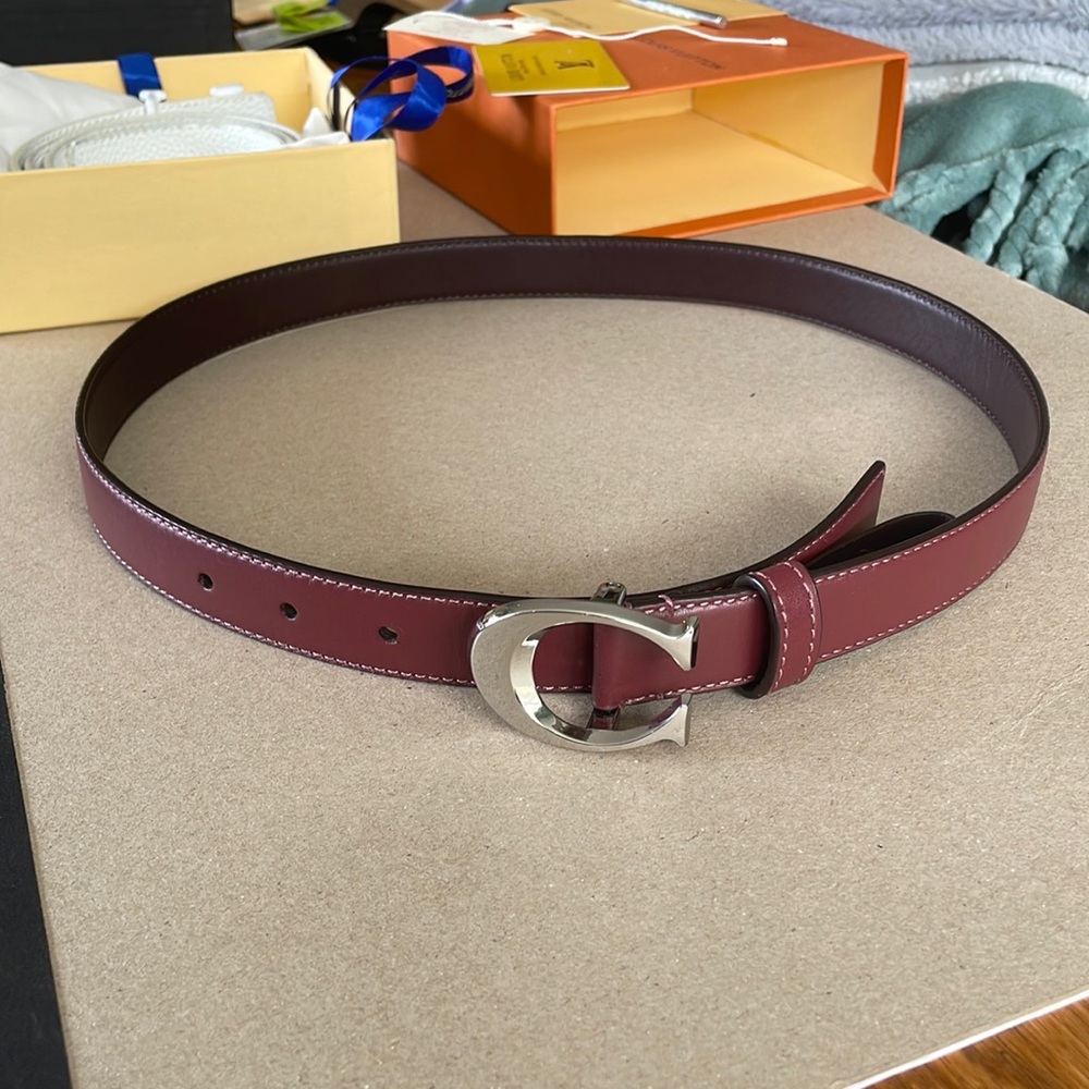 COPY - COPY - Authentic Coach Belt Women’s Burgundy & Silver Sz Small excellent…